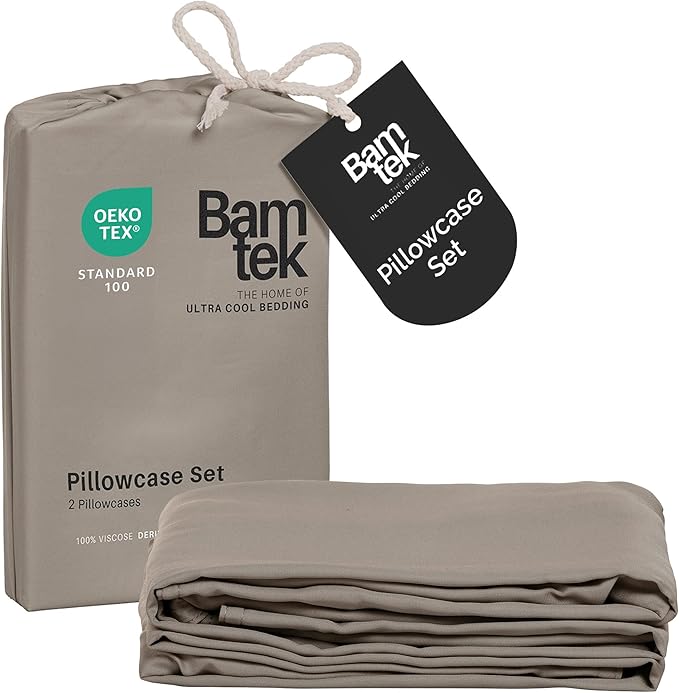 Pillow Cases Queen Size Set of 2 Pillowcases 100% Viscose from Bamboo Cooling Pillowcases, Soft & Breathable Pillow Case with Envelope Closure, Beige Pillow Cases (Sand)