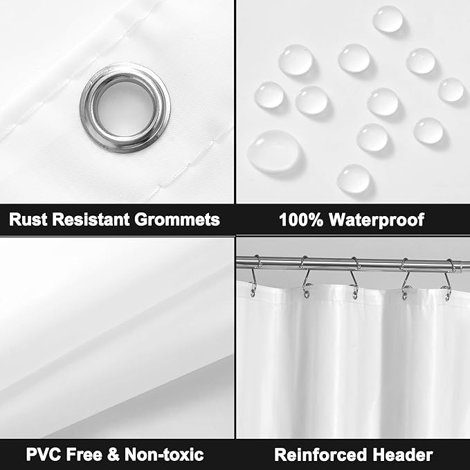 Barossa Design Long Shower Curtain Liner with 6 Magnets - 72" x 78", Waterproof PEVA Shower Liner for Bath Tub, PVC Free, Metal Grommets - White, 72x78