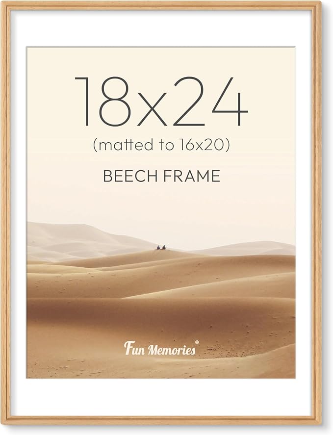 18x24 Picture Frame with Mat for 16x20, USA-Sourced Beech Wood Handcrafted Rounded Corner with HD Tempered Glass, 18 x 24 Gallery Wall Frames for Posters & Art Prints, Vertically or Horizontally