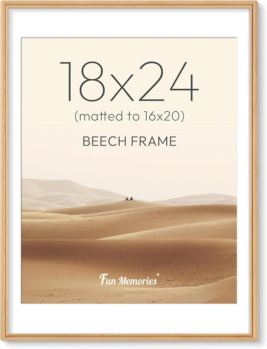 18x24 Picture Frame with Mat for 16x20, USA-Sourced Beech Wood Handcrafted Rounded Corner with HD Tempered Glass, 18 x 24 Gallery Wall Frames for Posters & Art Prints, Vertically or Horizontally