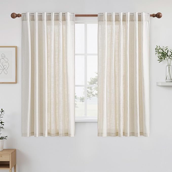 NICETOWN Linen Curtains 72 Inch Long 2 Panels Set for Living Room, 55" Wide Thick Flax Linen Blend Privacy Drapes Rod Pocket & Back Tab with Light Filtering for Bedroom/Farmhouse