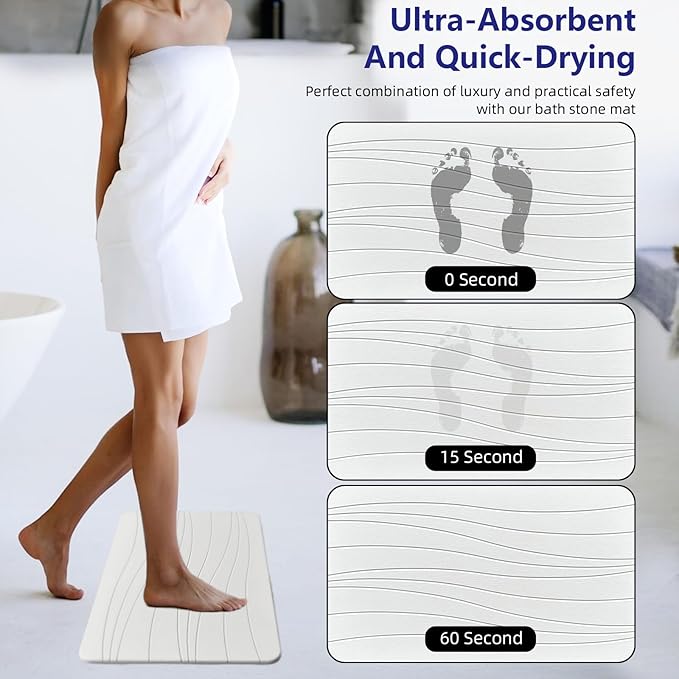 Fast Drying Stone Bath Mats for Bathroom, Non-Slip Diatomaceous Earth Bath Mat, Super Absorbent Bath Mat Stone