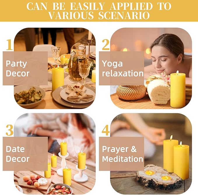 3 Pack Beeswax Pillar Candles, Pure Beeswax Candles with 35 Hours Burn Time, Smokeless & Dripless Bees Wax Candles for Home Decor, Prayer, Christmas Party(2x4 inch)