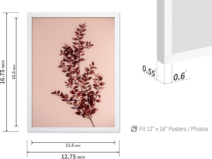 Monem Art Dried Red Botanical Branch Print - Minimalist Boho Nature Poster - Wall Decor for Living Room, Bedroom or Office - 12x16 White Framed Wall Art by Mareike Bohmer