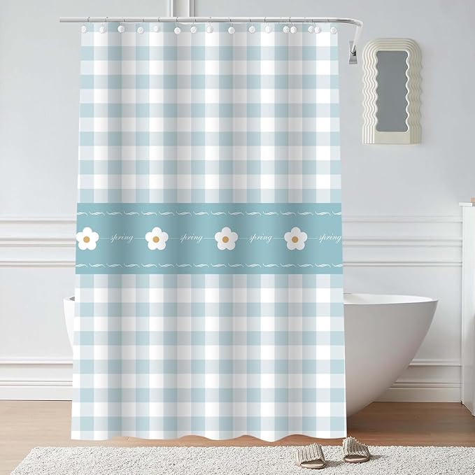 Plastic Shower Liner - Premium EVA 5G Shower Curtain Liner with Rustproof Grommets and 3 Weighted Magnets, Waterproof Shower Curtain for Bathroom(Checkered Flower, 72”*72”)