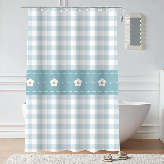 Plastic Shower Liner - Premium EVA 5G Shower Curtain Liner with Rustproof Grommets and 3 Weighted Magnets, Waterproof Shower Curtain for Bathroom(Checkered Flower, 72”*72”)