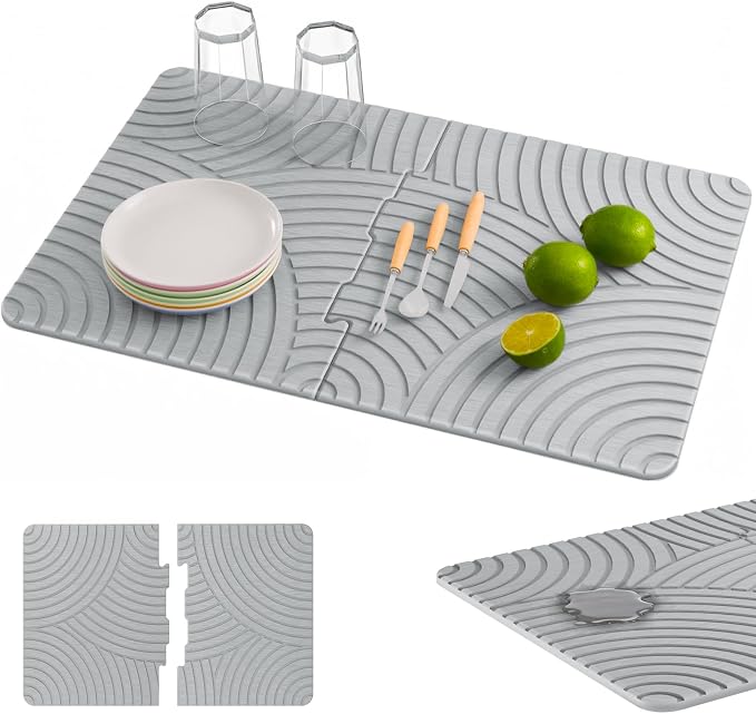 NiHome Large Stone Drying Mat for Kitchen Counter, 24"x16" Quick Dry Diatomaceous Earth Kitchen Mats - Fast Absorbent Non-Slip Dirt-Resistant Stone Dish Drying Mat for Dishes Bottles Cups Bathroom