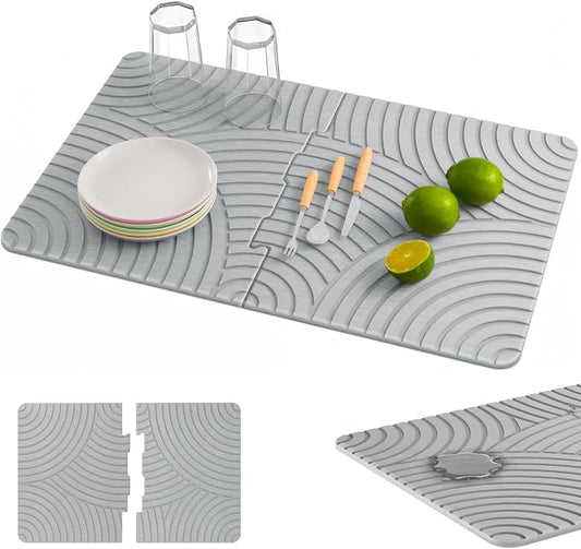NiHome Large Stone Drying Mat for Kitchen Counter, 24"x16" Quick Dry Diatomaceous Earth Kitchen Mats - Fast Absorbent Non-Slip Dirt-Resistant Stone Dish Drying Mat for Dishes Bottles Cups Bathroom