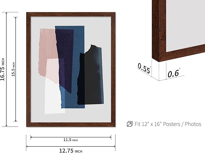Monem Art Abstract Torn Paper Collage Print - Minimalist Modern Art Poster - Wall Decor for Living Room, Bedroom or Office - 12x16 Brown Framed Wall Art by Mareike Bohmer