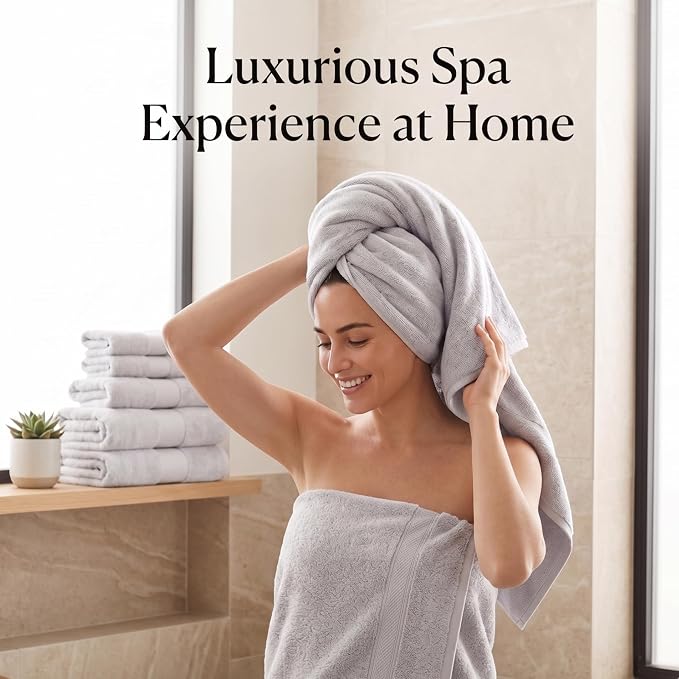 Maisonette Elegance 100% Organic Cotton Turkish Bathroom Towels Set, Ideal Quick Dry Luxury Washcloths, Hand & Large Luxury Bath Towels for Shower (6 Pack), Pewter