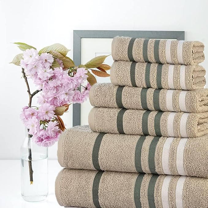 CASA COPENHAGEN Exotic 6 Pieces Towel Set- Grey Violet, 525 GSM 2 Bath Towel 2 Hand Towel 2 Washcloth, Designed in Denmark Made of Soft Egyptian Cotton for Bathroom, Kitchen & Shower