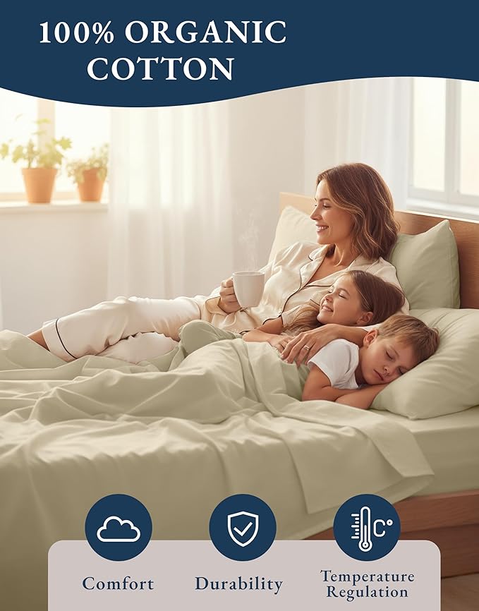 LANE LINEN 100% Organic Cotton Fully Elasticized California King Sheet Set, Low Pilling Fade Resistant Machine Washable Naturally Cooling Cal King Bedding Set, Soft & Comfy Cotton Sheets – Linen