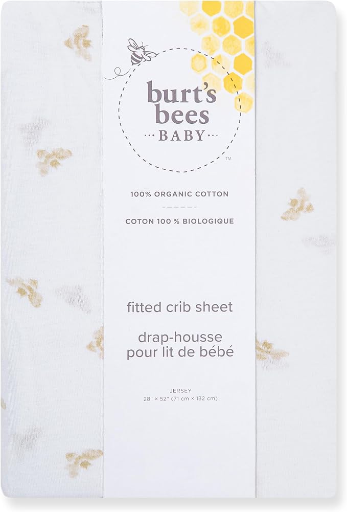 Burt's Bees Baby Organic Cotton Fitted Crib Sheet, Breathable Baby Bedding, Infant and Toddler Bed Sheet for Boys and Girls