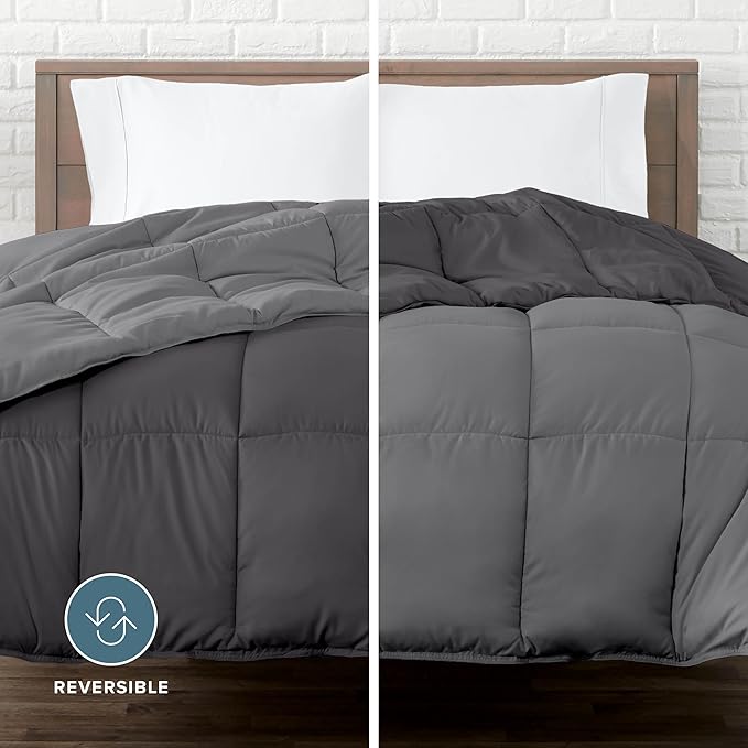 Bare Home Twin/Twin Extra Long Comforter - Reversible Colors - Goose Down Alternative - Ultra-Soft - Premium 1800 Series - All Season Warmth - Bedding Comforter (Twin/Twin XL, Grey/Forged Iron Grey)
