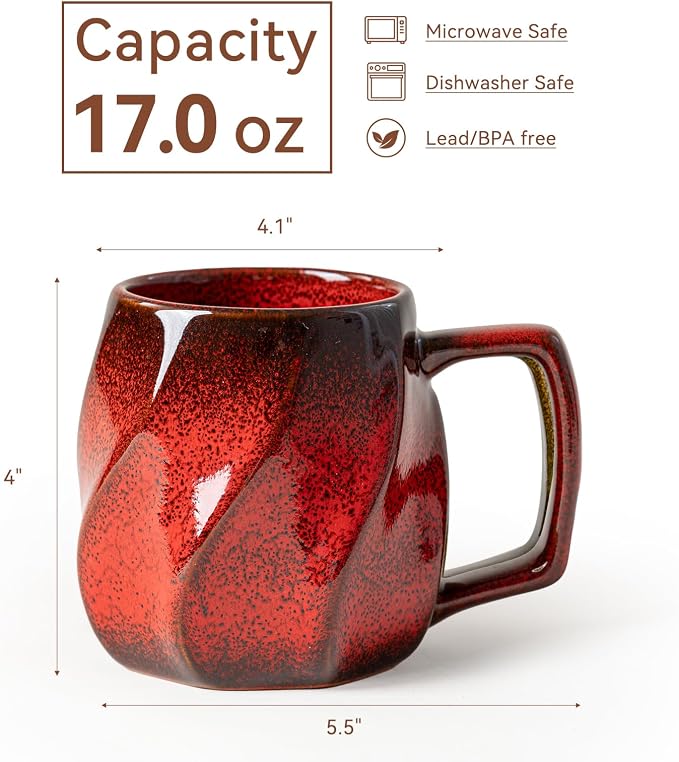 Autumn Ember Ceramic Coffee Mug - 17 oz Unique Reactive Glaze Coffee Cup with Ergonomic Large Handle, Ceramic Mug for Office Home, Birthday Gift for Men Women