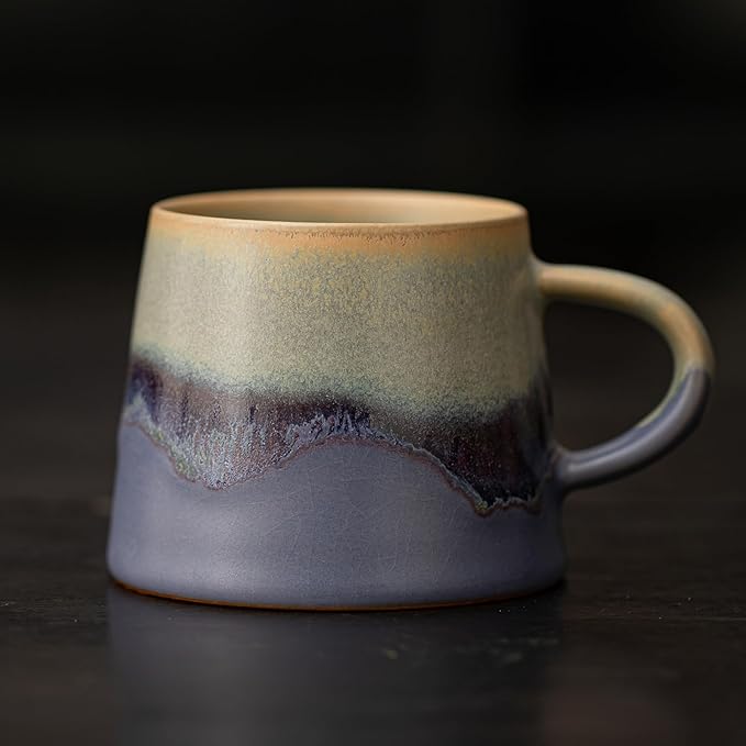 Vintage Coffee Mugs, 8 OZ Handmade Ceramic Coffee Mug with Handle, Pottery Coffee Cup for Morning Coffee, Tea & Latte, Lead-Free, Non-Toxic, Dishwasher & Microwave Safe for Home & Office.(Green)