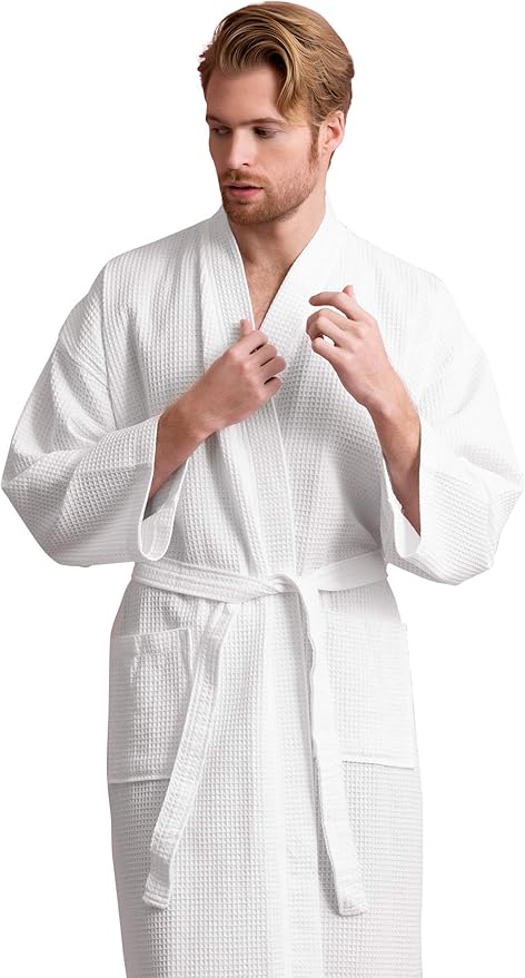 Soft Touch Linen Men's Cotton Waffle Bathrobe, Luxurious & Lightweight, Comfortable & Absorbent, Softness, Fast Dry,