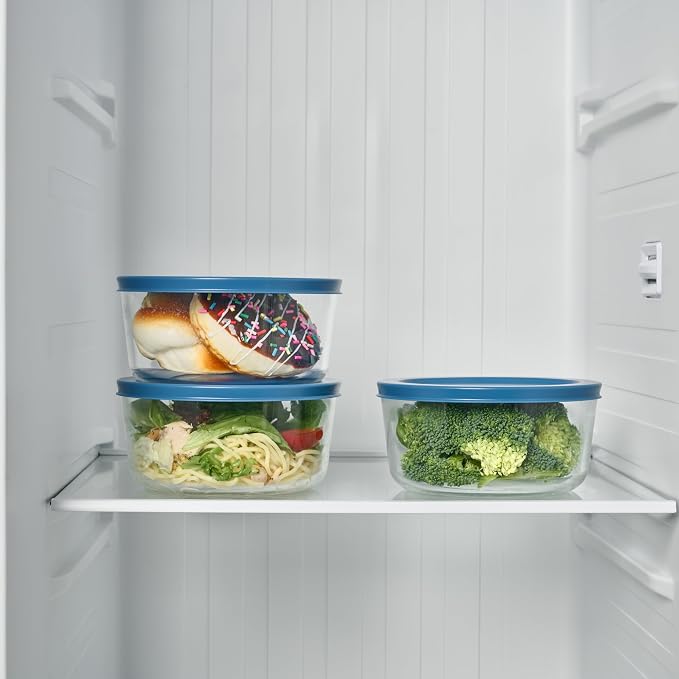 6-Piece Glass Food Storage Containers Set (3 Containers + 3 BPA-Free Lids) | 4-Cup, Leakproof | Microwave, Freezer, Oven & Dishwasher Safe | Ideal for Meal Prep & Pantry Organization, Deep Navy