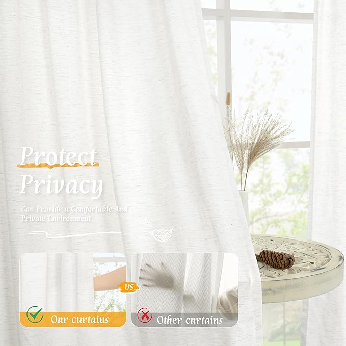 LAMIT Light Filtering 63 inch Length Linen Curtains, Soft Linen Textured Rod Pocket Neutral Boho Drapes Window Treatment Panels for Living Room/Bedroom, 2 Panels Set, 42 x 63 Inch, Ivory White