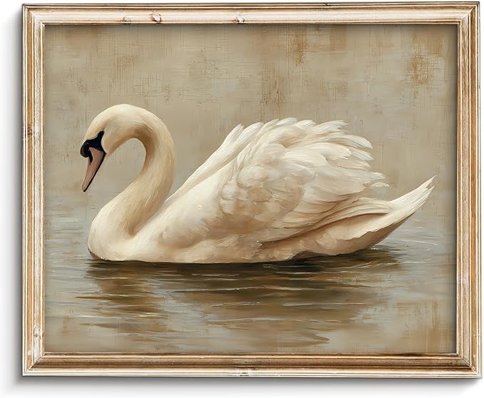 Vodefoad Vintage Swan Wall Art, Minimalist Elegant Swan Wall Decor, Neutral Animal Artwork Art Prints Room Decor, Cottagecore Autumn Classic Bird Art for Bedroom, Living Room, Bathroom, Lake House, 10x10 Inch