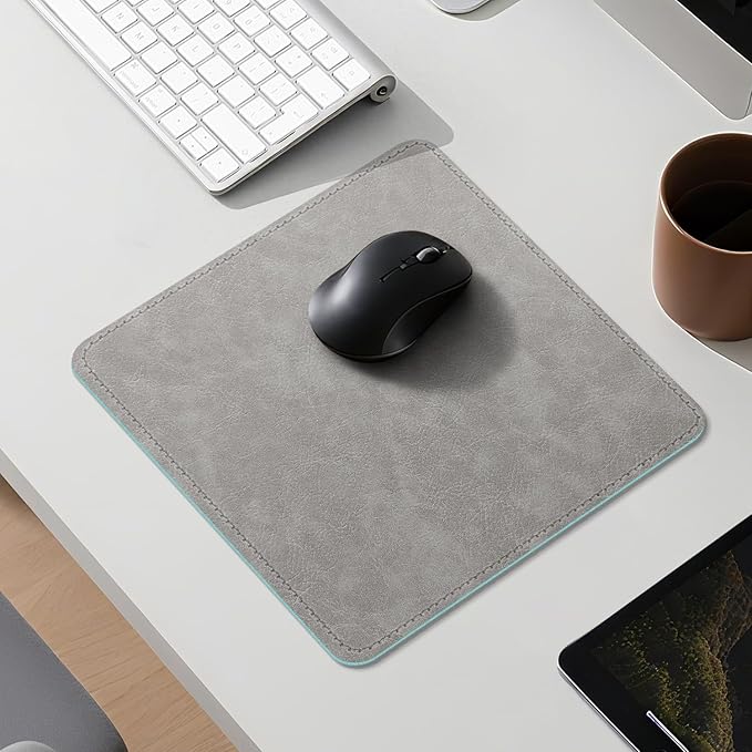 Imitation Crazy Horse Leather Desk Mat - Waterproof Desk Pad - Ideal for Large Mouse Pad and Desk Mats on Top of Desks (Light Gray+Light Blue, 11"*8")