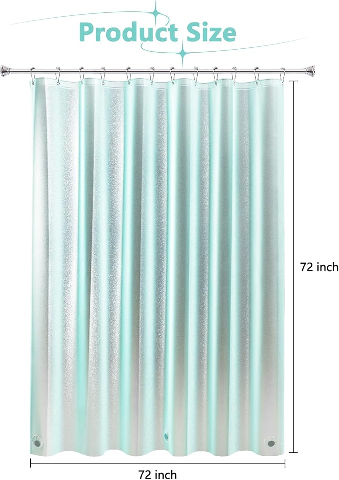 Seenus Waterproof Plastic Glitter Shower Curtain Teal, Sparkle PEVA Shower Curtain Liner with 3 Large Magnets, 72 x 72 inch Aqua Green Cute Bathroom Shimmer Shower Curtain Lightweight