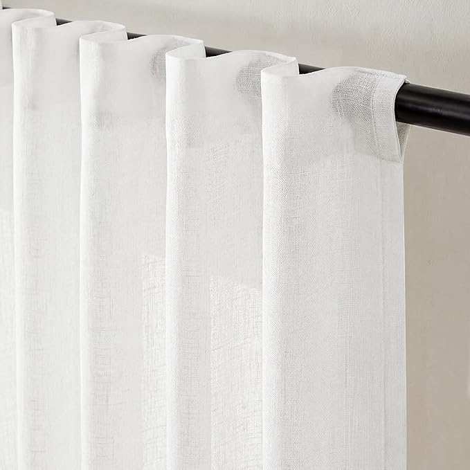 jinchan Linen Blend Curtains 96 inch Length 2 Panels for Bedroom Living Room, Floor to Ceiling 50 inch Wide Farmhouse Drapes with Rod Pocket Back Tab(50W x 96L, Off White)