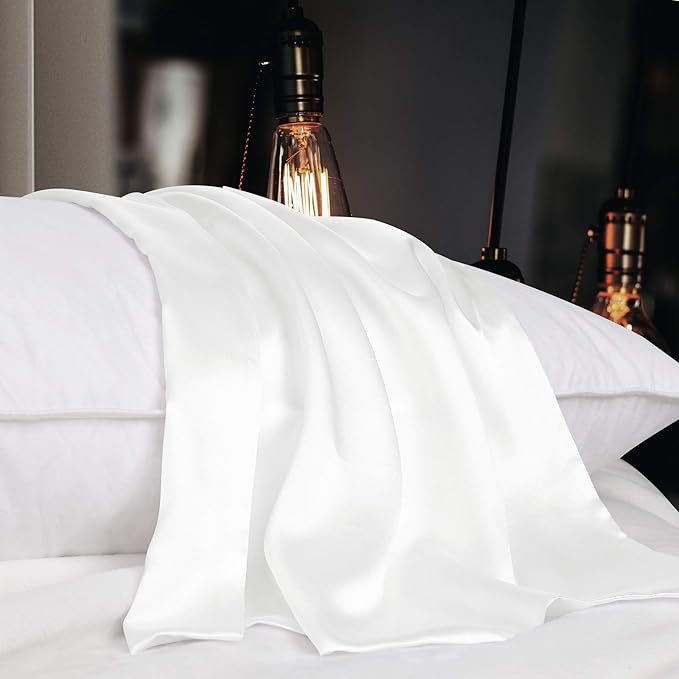 uxcell 1 Pack 100% Charmeuse Pure Silk Pillowcase for Hair and Skin, 350TC 19 Momme Soft Breathable Pillow Case with Hidden Zipper, Pearl White King(20x36inch)