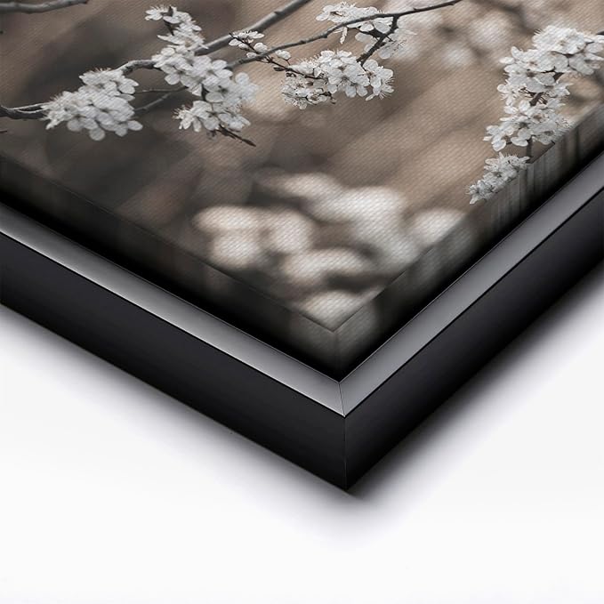 Monem Art Cherry Blossom Branch Photography Print - Moody Botanical Nature Art Poster - Wall Decor for Living Room, Bedroom or Office - 24x32 Black Framed CANVAS Wall Art by Mareike Bohmer