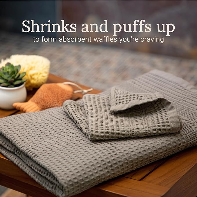 GILDEN TREE Waffle Hand Towels for Bathroom Quick Dry Towel Super Absorbent Thin 100% Cotton Lint Free, Hand Towels for Bathroom Set of 2, Classic Style (Stone)