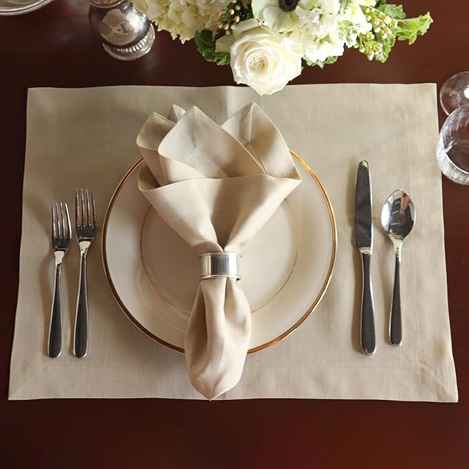 Huddleson Camel Gold Linen Napkin 20x20 (Set of Four) Luxury Italian Linen Sewn in US