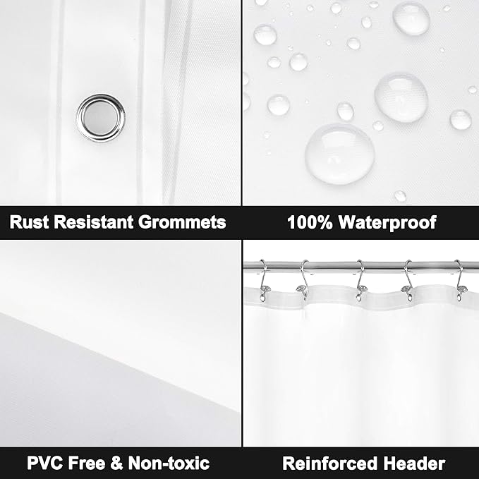 Barossa Design Frosted Stall Shower Curtain Liner with 3 Magnets - 36" x 72", Waterproof PEVA Shower Liner for Small Bathroom Stall, PVC Free, Metal Grommets - Frost, 36X72 (Pack of 2)