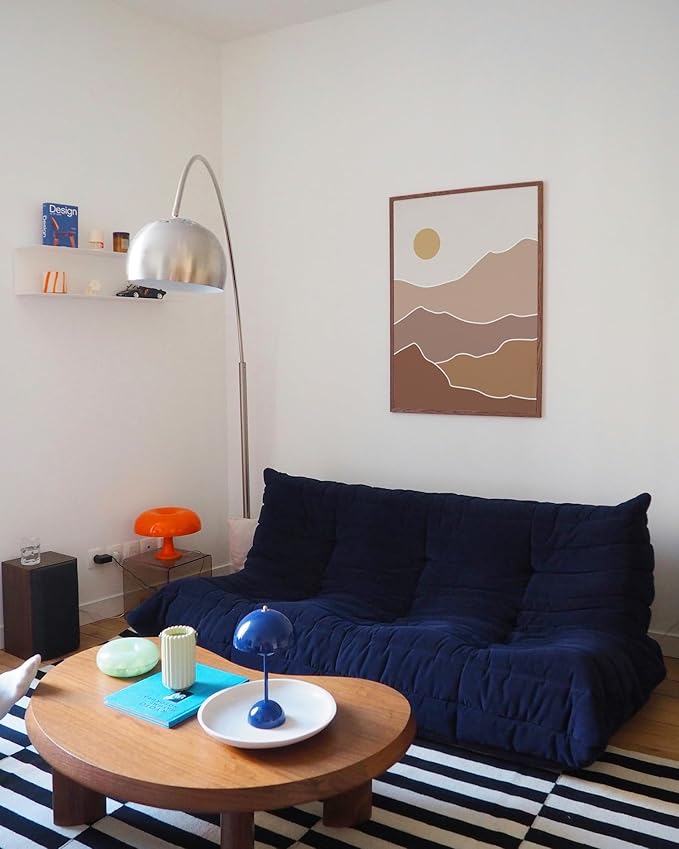 Abstract Mountain Landscape Wall Art Sun Rolling Hills Earth Tones Terracotta Mid Century Modern 24x36 Inch Oak Wood Walnut Framed Minimalist Scenery Print for Nursery Decor