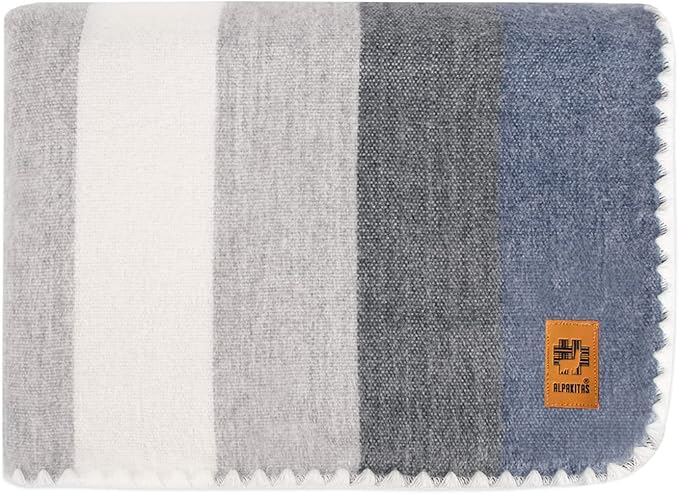 ALPAKITAS Alpaca Wool Blanket – Twin Size, 75 x 38 Inches – Warm & Lightweight – Couch, Bed, or Outdoor Blanket – Gray & Blue
