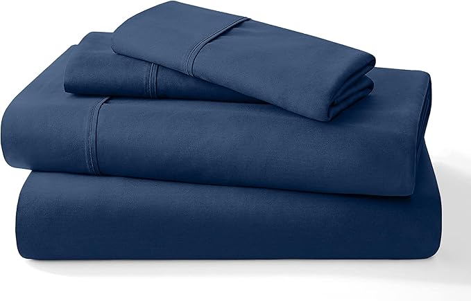 Pure 100% Certified Organic Cotton Bed Sheet Set 1000 Thread Count, 4 Piece Bedding Set, 24" Extra DEEP Pocket, Crisp and Cooling Sateen Weave, Eco-Friendly -(Mediterranean Blue, Queen-XL)