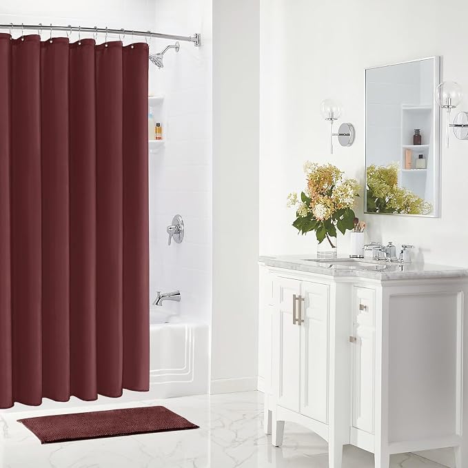 Gibelle Burgundy Red Fabric Shower Curtain or Liner, 72x72 Waterproof Shower Curtain Liner for Bathroom with Metal Grommets, Soft Cloth & Hotel Quality, Machine Washable