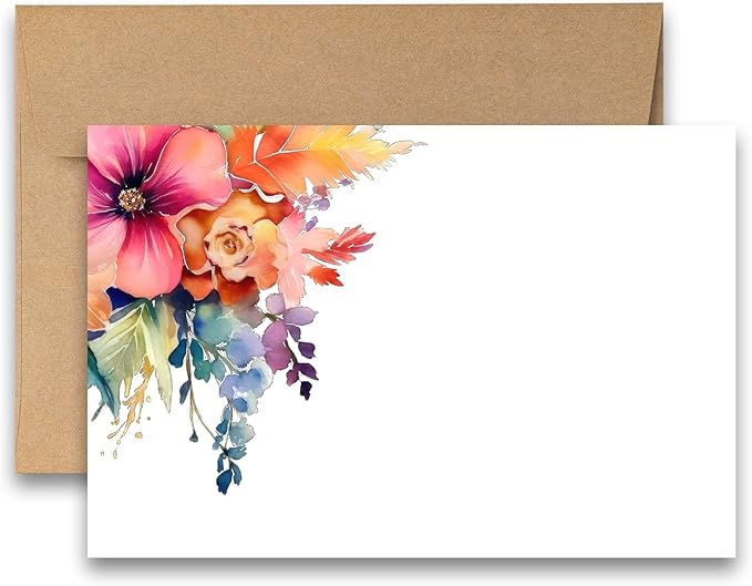 Assorted Flat Note Cards, Wildflower note cards, Set of 12, blank on backside, stationery set, greeting card set, cards with envelopes, greeting card