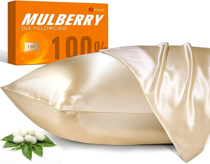 100% Mulberry Silk Pillowcase for Hair and Skin, 22 Momme Natural Silk Pillow Case with Zipper, Both Sided Pure Silk Pillow Cover for Women Mom Men (Beige, Queen 20''×30'')