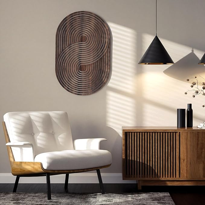 Yerliker Mid Century Modern Wood Wall Art Small Walnut Geometric Wall Sculpture 11.81 Inch Boho Minimalist Abstract Panel Decor for Living Bedroom, Office, Entryway Vertical Hanging Art(Irregular)