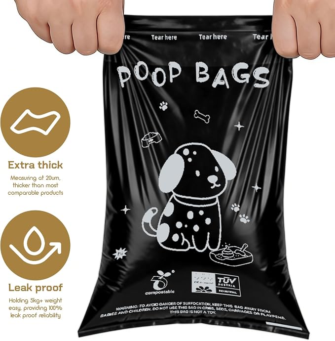 Biodegradable Dog Poop Bags 13×9in 120 count with Free Dispenser | ASTM D6400 & EN 13432 Compliant BPI Certified Poop Bags for Dogs, Unscented, Large, Earth Friendly Leakproof, Easy to Open