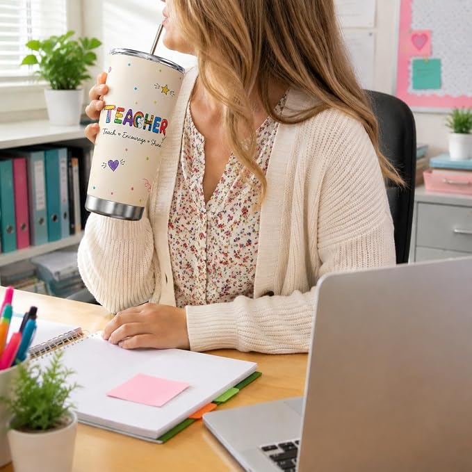 Teacher Appreciation Gifts Teacher Gift from Students Travel Tumbler 20 oz | Teacher Week Gift 20oz Insulated Tumbler for Thanksgiving Birthday Back to School Pre K Preschool Christmas Coffee Travel Mug