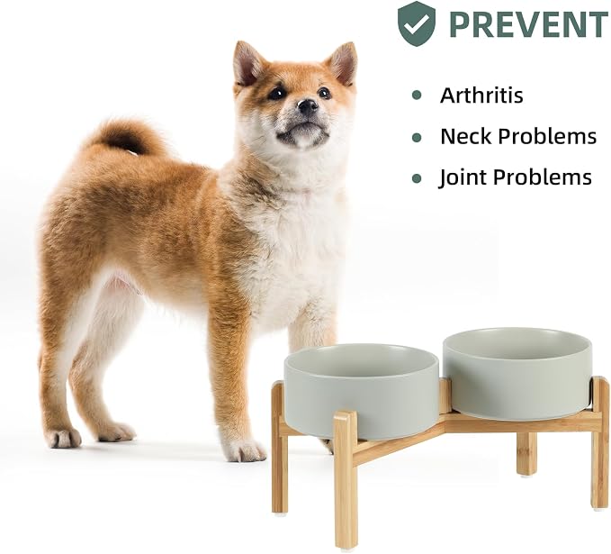 Havniva 7.3” Dog Bowls Elevated Ceramic Dog Food and Water Bowl Set, Double Raised Dog Water Bowl with Stand Non-Slip Rubber Base Large Capacity Feeding Pet Food Bowl for Medium Dogs