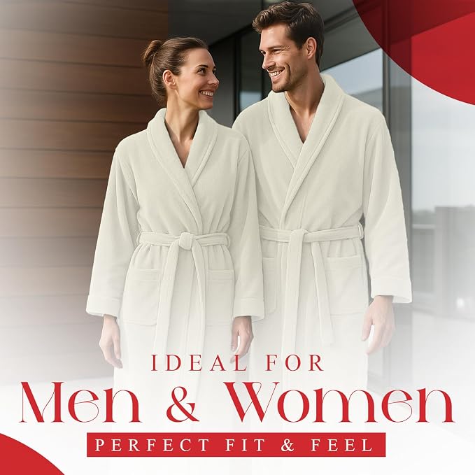 RIVERSIDE Premium 100% Cotton Terry Bathrobe For Women and Men - Soft Towel Robes with Shawl Collar Ajdustable Belt & Pockets
