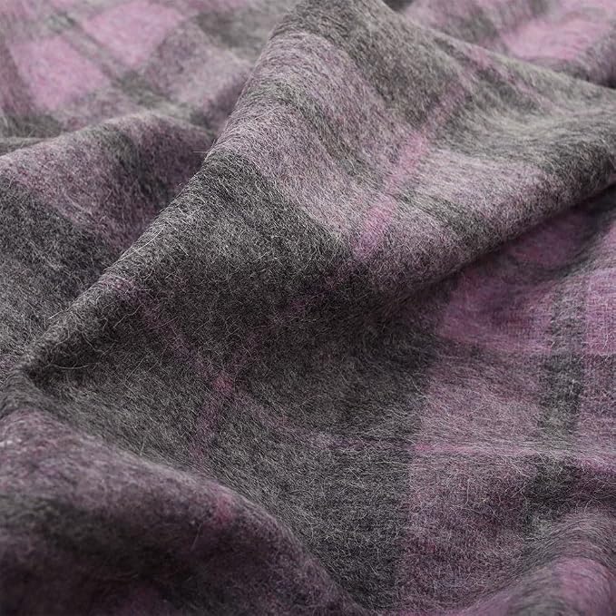 Superfine Alpaca Wool Throw Blanket - Lightweight Alpaca Merino Wool Throw Blankets | Soft Peruvian Alpaca Blanket Wool Blanket Scottish Design 70" x 60" (Violet/Gray)