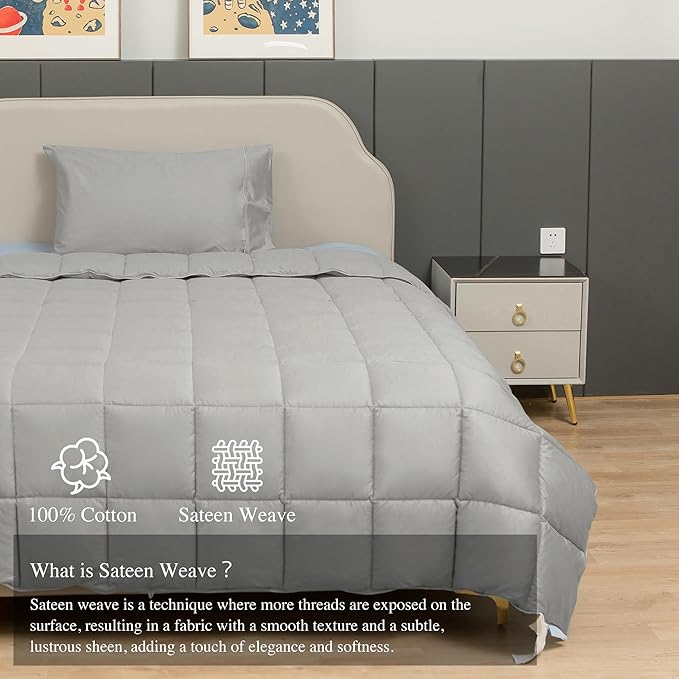 sunflower Comforter Duvet Insert Full Size Down Alternative Filling 100% Cotton Shell All Season Hypoallergenic Warm Breathable Noiseless Silver Gray Machine Washable with Corner Taps
