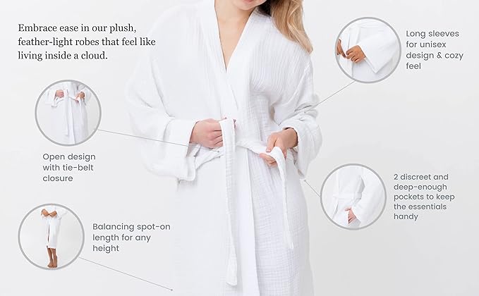 Woven Stories Cocoon Cotton Waffle Luxury Light Chic Robe For Women and Men