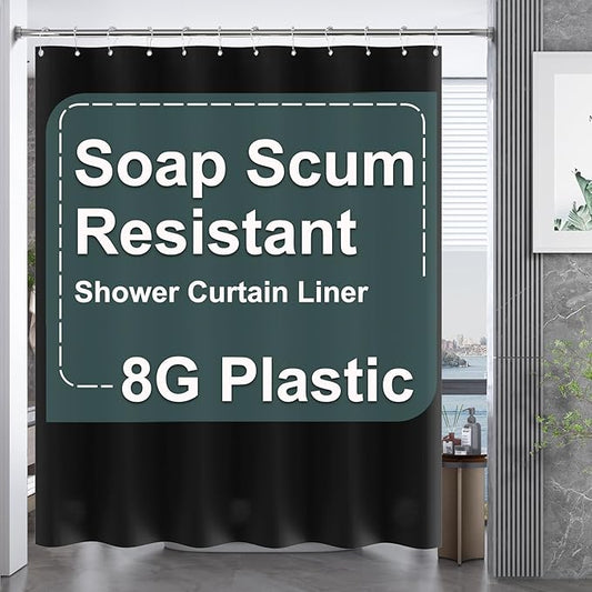 AmazerBath Black Shower Curtain Liner Plastic 78 Inches Long, Premium PEVA Shower Curtain Long Heavy Duty 8G, Weighted Shower Curtains for Bathroom with 3 Big Stones and 12 Grommets, 72x78 Inches