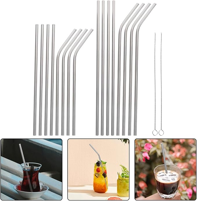 Baluue Reusable Stainless Steel Beverage Straws Set with Cleaning Brush, 18pcs Metal Drinking Straws for Hot Cold Drinks, Smoothies, Juice, Dishwasher Safe, Eco-friendly Kit for Home