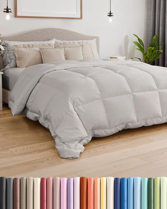 Cal King Size, Light Gray Alternative Down Comforter - Warm, Lightweight & Breathable Hotel Quality Bedding Set for Men, Women, Kids and Teens - All Season Cooling Microfiber Duvet Insert Comforter