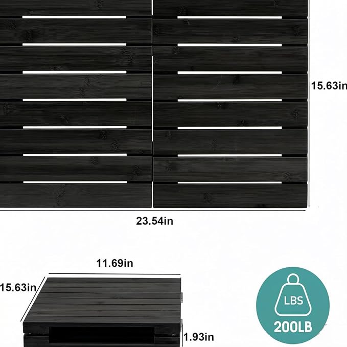 Bamboo Bath Mat for Bathroom Waterproof Foldable Shower Mat Non-Slip Quick Dry Bath Rug Heavy Duty Floor Mat for Shower Tub,Black,L23.5''×W15.6''×H2''